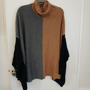 Alfani Gray and Tan Colorblock Cowl Neck Sweater